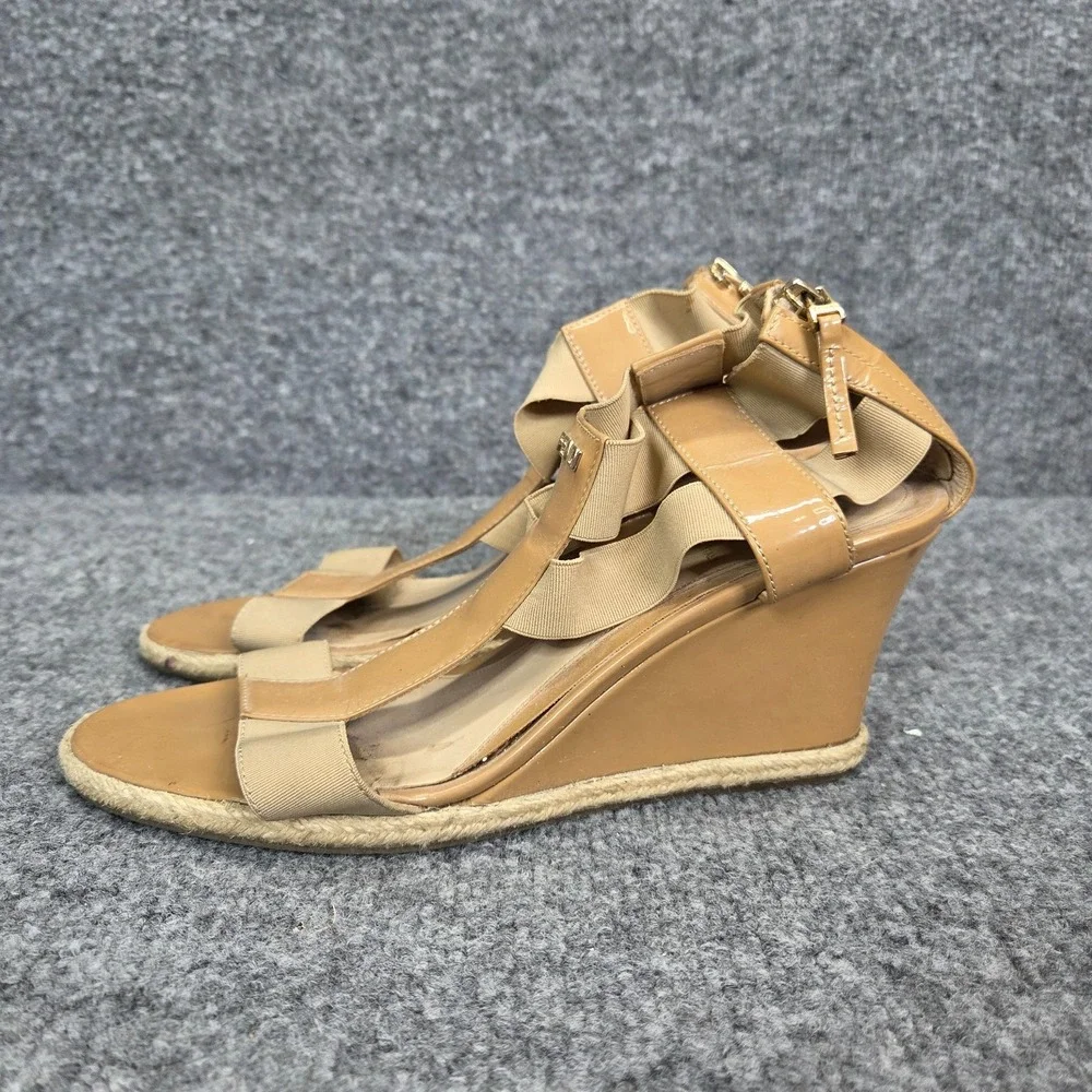 Fendi Carioca‎ Tan Patent Leather Espadrille Wedge Sandal Old Money 38.5 8.5